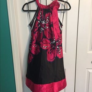 XOXO satin tie neck floral dress